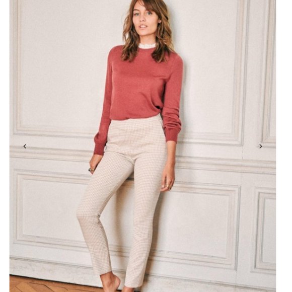 Sezane Clara Camel & Ecru Cropped Pants Sz 8 - Picture 1 of 7